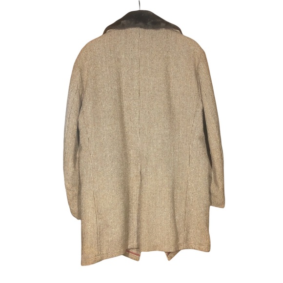 VINTAGE WEATHERCASTER Brown & Tan Houndstooth Fur Collar Blazer Coat Jacket 42 - Picture 2 of 11